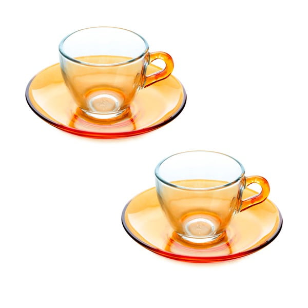 Mažesnis puodelis su lėkštele, 2 vnt., oranžinis
