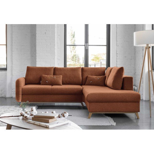 Oranžinės spalvos sofa-lova Miuform Scandic Lagom L, dešinysis kampas-image-1