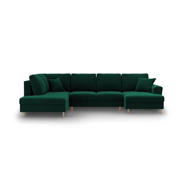 Žalios spalvos iš velveto sulankstoma/su sandėliavimo vieta kampinė sofa (su kairiuoju kampu/„U“ formos) Kyoto – Cosmopolitan Design