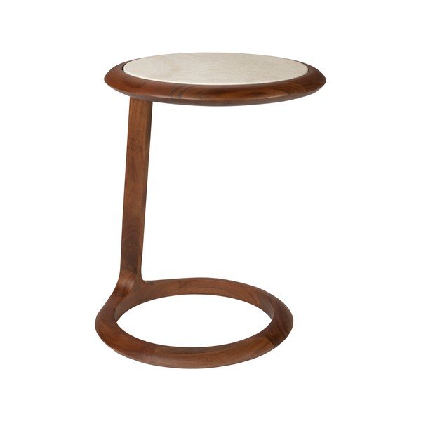 Apvalios formos šoninis stalas su akmens stalviršiu 41x45 cm Doppio – Zuiver