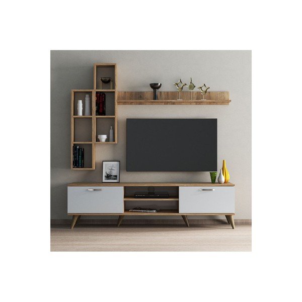 Baltos/natūralios pušies televizoriaus komplektas 180x48 cm Veronica - Kalune Design-image-2