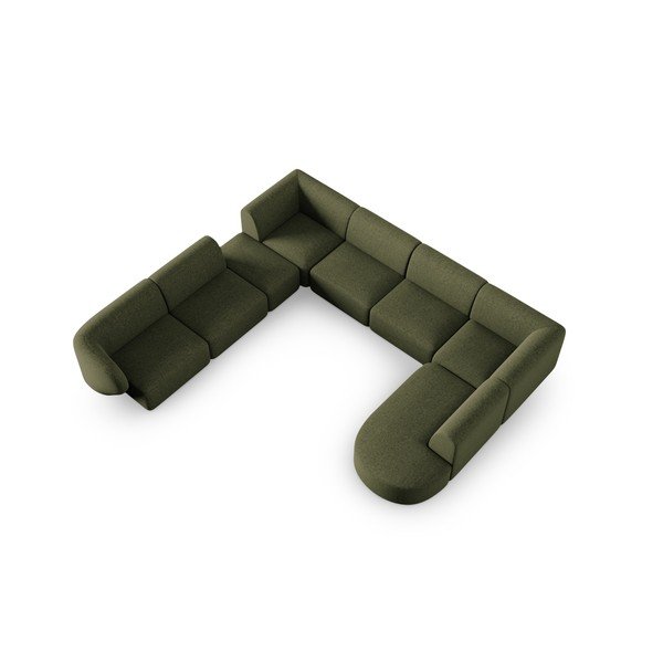 Žalios spalvos iš šenilinio audinio kampinė sofa (su kairiuoju kampu/„U“ formos) Paolo – Milo Casa-image-1