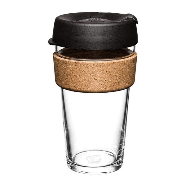 Kelioninis puodelis (ne termo) juodos spalvos/rudos spalvos 454 ml Brew Cork Black L – KeepCup