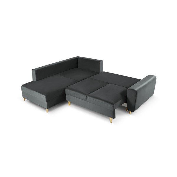 Tamsiai pilkos spalvos iš velveto sulankstoma/su sandėliavimo vieta kampinė sofa (su kairiuoju kampu/„L“ formos) Kyoto – Cosmopolitan Design-image-2