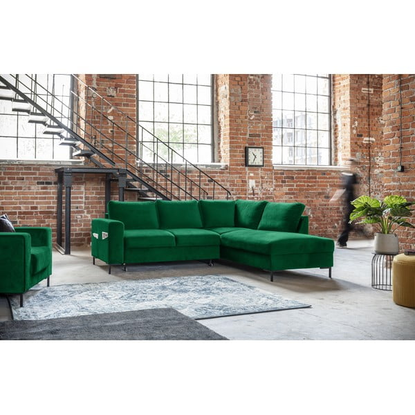 Iš velveto sulankstoma kampinė sofa tamsiai žalios spalvos (su dešiniuoju kampu) Lofty Lilly – Miuform-image-4
