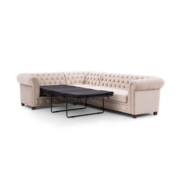 Smėlio spalvos sulankstoma kampinė sofa iš velveto (su kairiuoju kampu/„L“ formos) York Blik – Ropez-image-2