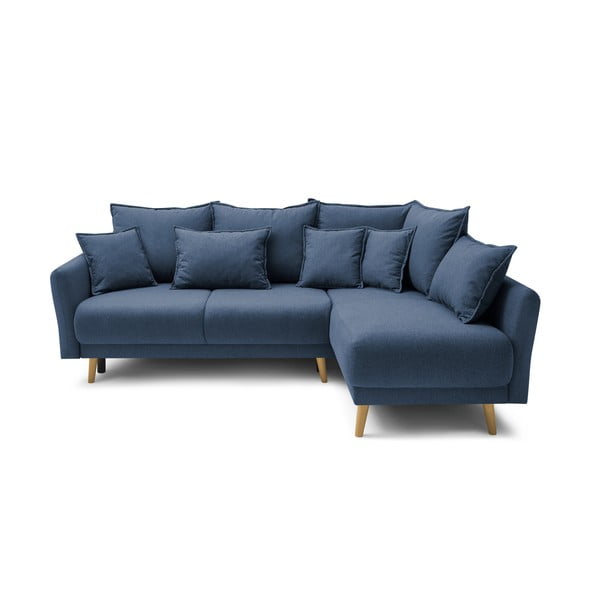 Tamsiai mėlyna "Bobochic Paris Mia" sofa-lova, dešinysis kampas