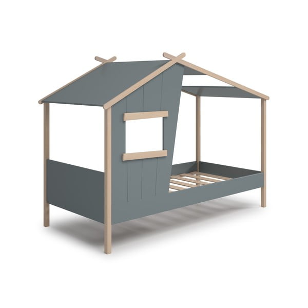 Pilkai žalios spalvos naminė iš pušies masyvo vaikiška lova su lovos grotelėmis 90x190 cm Luba – Marckeric-image-2