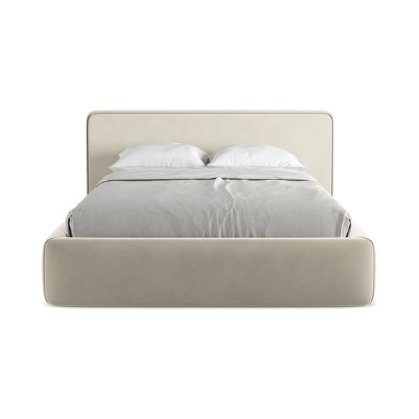 Kreminės spalvos dvigulė lova audiniu dengta su sandėliavimo vieta su lovos grotelėmis 160x200 cm Kiana – Makamii-image-4