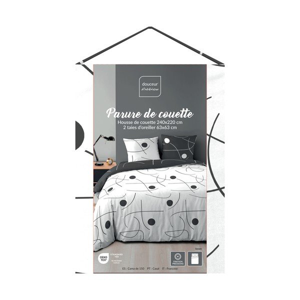 Baltos spalvos/tamsiai pilkos spalvos iš mikropluošto dvigulė/itin ilga patalynė 3 dalių 240x220 cm Sonate – douceur d'intérieur-image-3