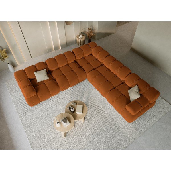 Terakotos spalvos modulinė kampinė sofa iš velveto – Micadoni -image-1