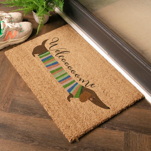 Iš kokoso pluošto grindų kilimėlis 40x60 cm Welcome Sausage Dog – Artsy Doormats-image-1