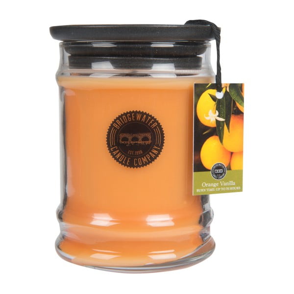 "Bridgewater Candle Company" apelsinų ir vanilės kvapo žvakė stiklinėje dėžutėje, degimo trukmė 65-85 val.