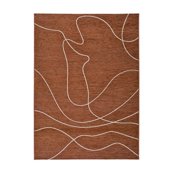 Tamsiai oranžinis lauko kilimėlis su medvilne Universal Doodle, 154 x 230 cm