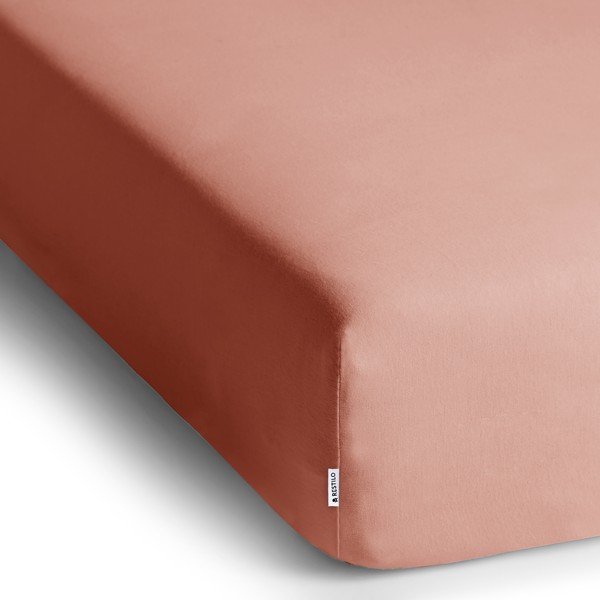 Persikų spalvos iš Jersey audinio paklodė su guma 240x220 cm Amber – Restilo-image-2