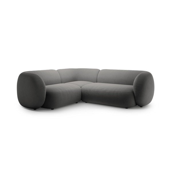 Tamsiai pilkos spalvos kampinė sofa iš velveto (su kairiuoju kampu/„L“ formos) Kate – Micadoni 