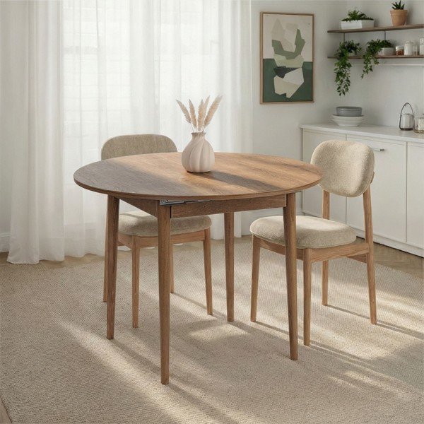 Apvalios formos prailginamas valgomojo stalas su papildomu stalviršiu iš ąžuolo ø 100 cm Viona – Kalune Design-image-2