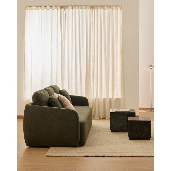 Tamsiai žalios spalvos sulankstoma sofa iš šenilinio audinio 218 cm Laira – Kave Home-image-1