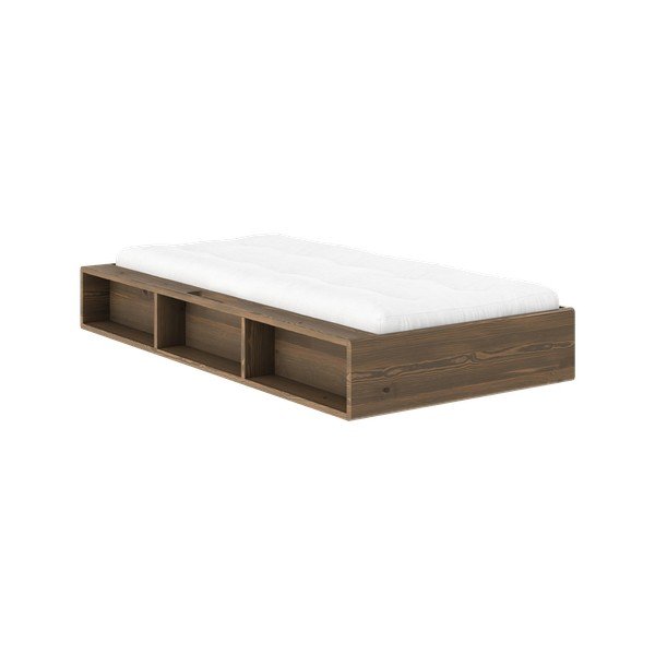 Tamsios natūralios spalvos iš pušies masyvo viengulė lova be galvūgalio su lovos grotelėmis 90x200 cm Ziggy – Karup-image-1