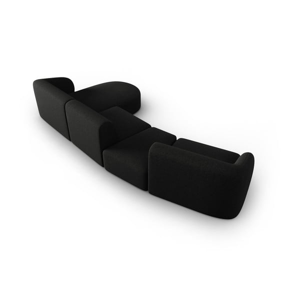 Juodos spalvos iš šenilinio audinio kampinė sofa (su dešiniuoju kampu/su gultu) Paolo – Milo Casa-image-3
