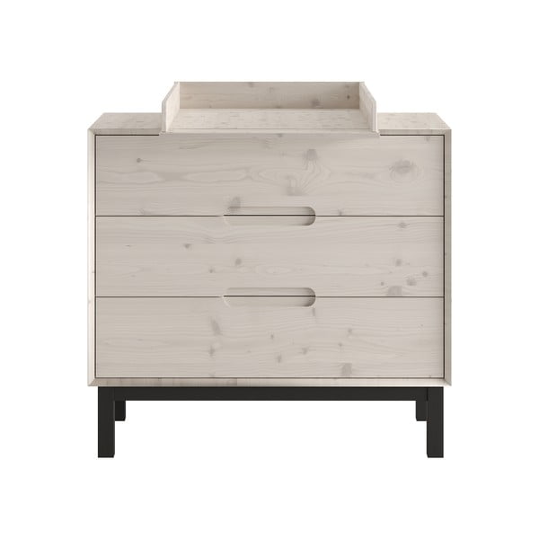 Iš pušies masyvo žema vaikiška šoninė spintelė baltos spalvos 100x91 cm Country – Pinio-image-4