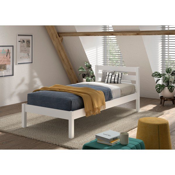 Baltos spalvos iš pušies masyvo vaikiška lova be grotelių 90x200 cm Pino – Vipack-image-1