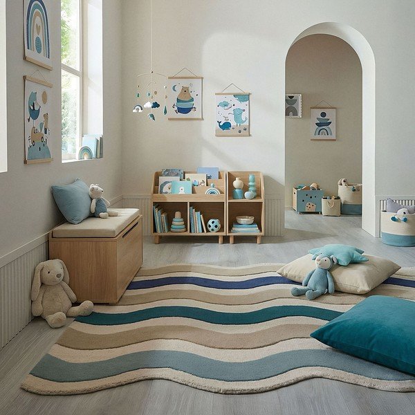 Rankų darbo mėlynos spalvos iš vilnos kilimas 160x230 cm Cascade Wool – Flair Rugs-image-3