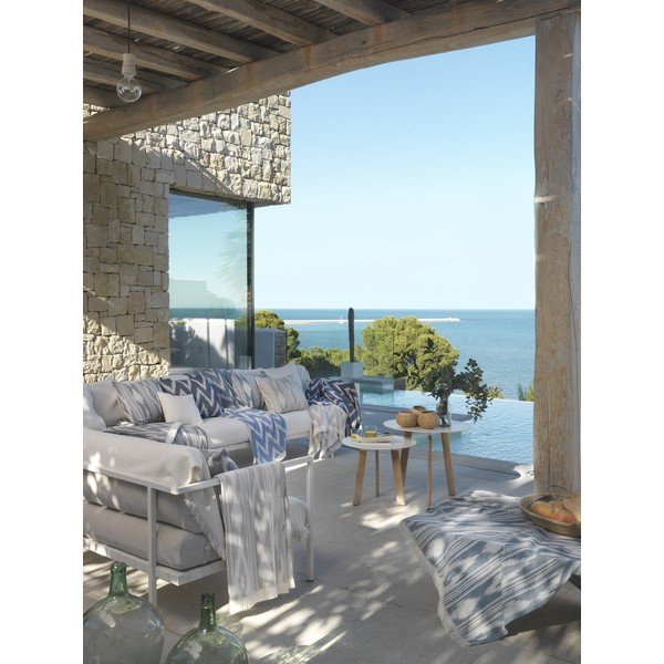 Tamsiai mėlynos spalvos iš medvilnės mišinio antklodė ir pledas 140x180 cm Mallorca – Euromant-image-1