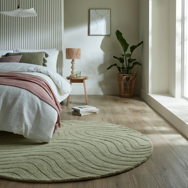 Rankų darbo iš vilnos apvalios formos kilimas khaki spalvos ø 160 cm Mesmerise Sage – Flair Rugs-image-1