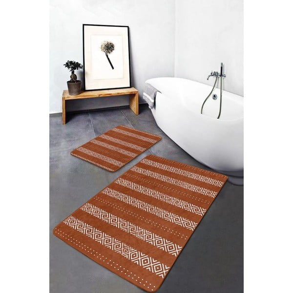 Rudos spalvos iš velveto vonios kilimėliai 2 vnt. 60x100 cm – Mila Home-image-3