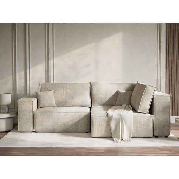 Smėlio spalvos sulankstoma/su sandėliavimo vieta kampinė sofa iš šenilinio audinio (su dešiniuoju kampu/„L“ formos) Tonga – Maison de Rêve-image-1