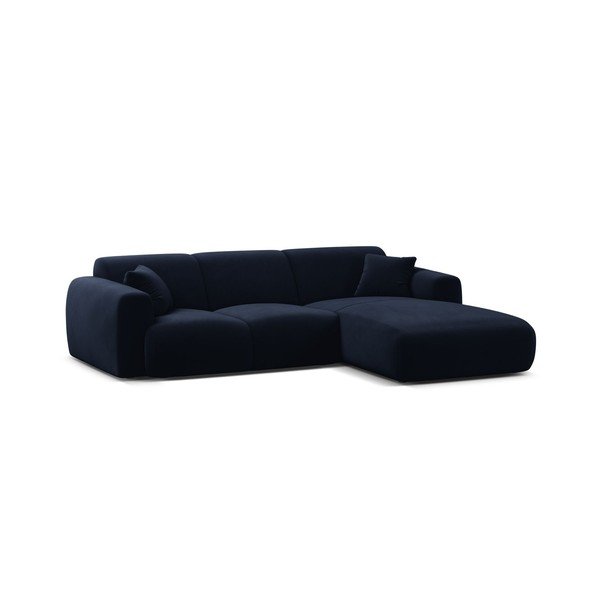 Tamsiai mėlynos spalvos kampinė sofa iš velveto (su dešiniuoju kampu/su gultu) Molino – Micadoni 