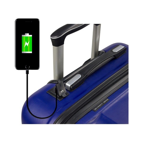 2 mėlynų kelioninių lagaminų ant ratukų su USB jungtimis rinkinys "My Valice LASSO Cabin & Large-image-3