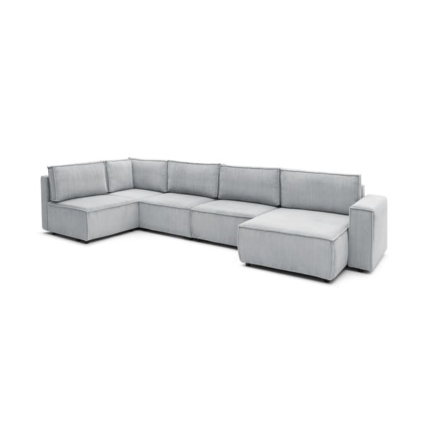 Kampinė sofa šviesiai pilkos spalvos iš kordinio velveto (su kairiuoju kampu/„U“ formos) Nihad modular – Bobochic Paris-image-3