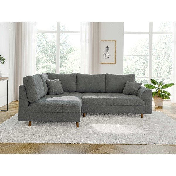 Pilkos spalvos iš boucle kampinė sofa (su kairiuoju kampu/„L“ formos) Ariella – Ropez-image-1