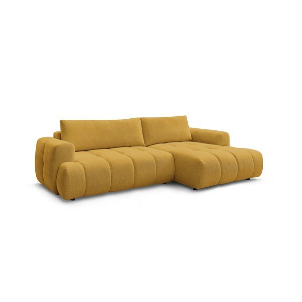 Garstyčių spalvos sulankstoma/su sandėliavimo vieta kampinė sofa (su dešiniuoju kampu/su gultu) Fuji – Bobochic Paris-image-3