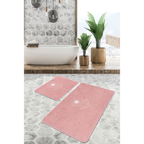 Iš velveto vonios kilimėliai rožinės spalvos 2 vnt. 60x100 cm – Mila Home-image-4