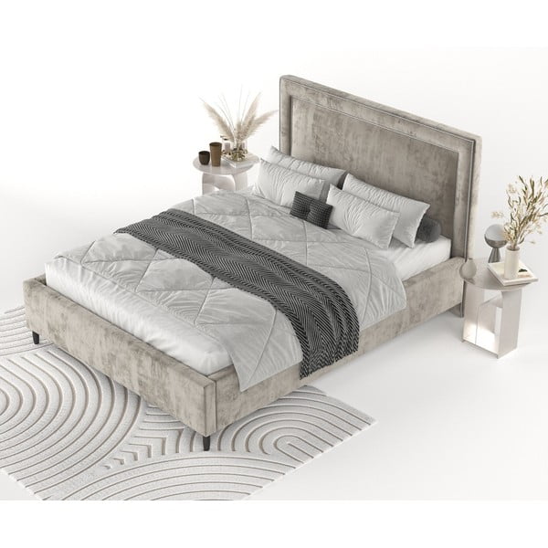 Dvigulė lova smėlio spalvos audiniu dengta su sandėliavimo vieta su lovos grotelėmis 160x200 cm Baleine – Maison de Rêve-image-3