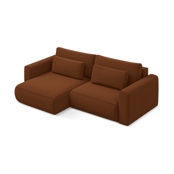Terakotos spalvos iš velveto sulankstoma/su sandėliavimo vieta kampinė sofa (su kairiuoju kampu/su gultu) Kapua – Makamii-image-4