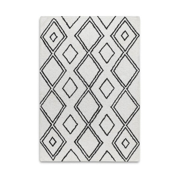 Juodai baltas rankomis austas medvilninis kilimas su geometriniais motyvais "HF Living Morocco", 140 x 200 cm