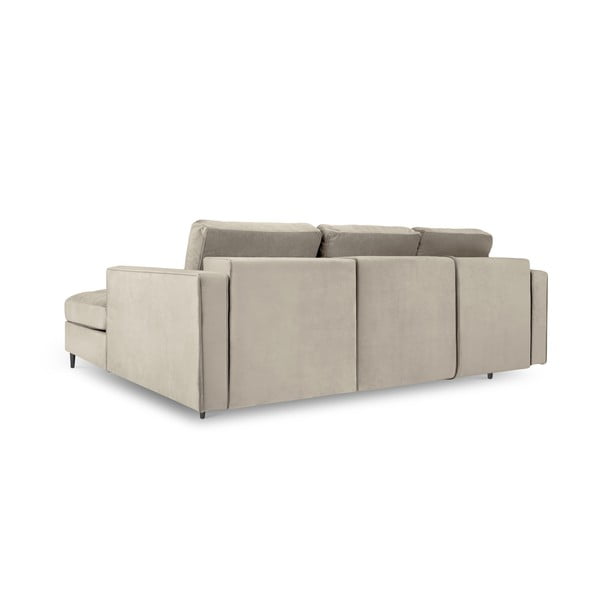 Smėlio spalvos aksominė kampinė sofa-lova Milo Milo Santo, kampas dešinėje-image-4