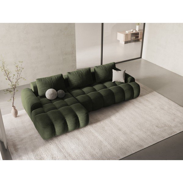 Žalios spalvos iš velveto sulankstoma/su sandėliavimo vieta kampinė sofa (su kairiuoju kampu/su gultu) Linz – Cosmopolitan Design-image-1