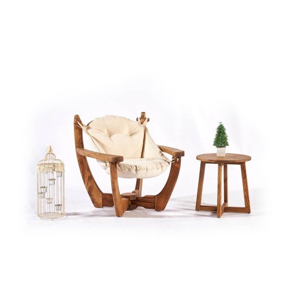 Medžio masyvo sodo krėslas kreminės spalvos/natūralios spalvos Relax – Floriane Garden-image-3