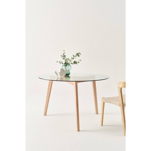 Iš ąžuolo masyvo apvalios formos valgomojo stalas ø 120 cm Malevik – Jotex-image-1