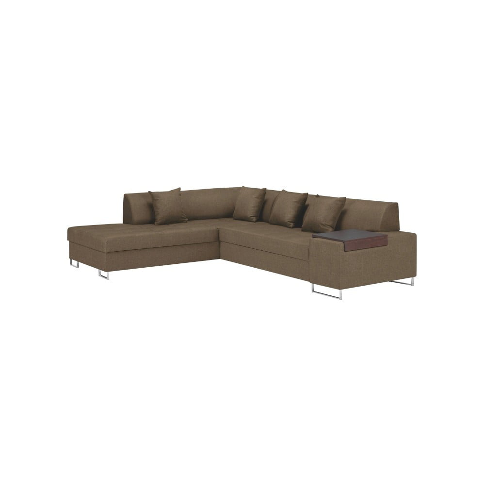 Šviesiai ruda kampinė sofa-lova su sidabrinėmis kojelėmis "Cosmopolitan Design Orlando", kairysis kampas