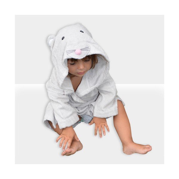 Baltos ir pilkos spalvos medvilninis kūdikių chalatas, M dydžio Mouse - Rocket Baby-image-3