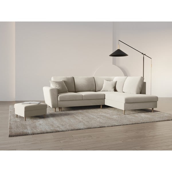 Smėlio spalvos iš velveto sulankstoma/su sandėliavimo vieta kampinė sofa (su dešiniuoju kampu/„L“ formos) Kyoto – Cosmopolitan Design-image-1