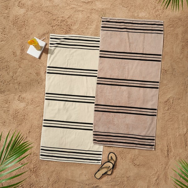 Paplūdimio rankšluostis smėlio spalvos 75x150 cm Banded Stripe – Catherine Lansfield-image-1