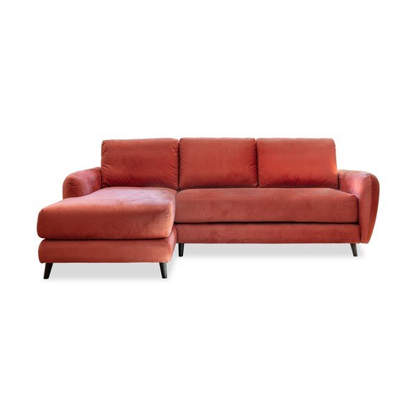 Raudonos spalvos aksominė kampinė sofa su pakoja Miuform Cozy Claire, kairysis kampas-image-2