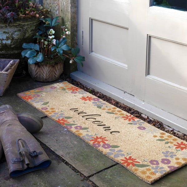 Iš kokoso pluošto grindų kilimėlis 40x120 cm Welcome Floral – Artsy Doormats-image-1